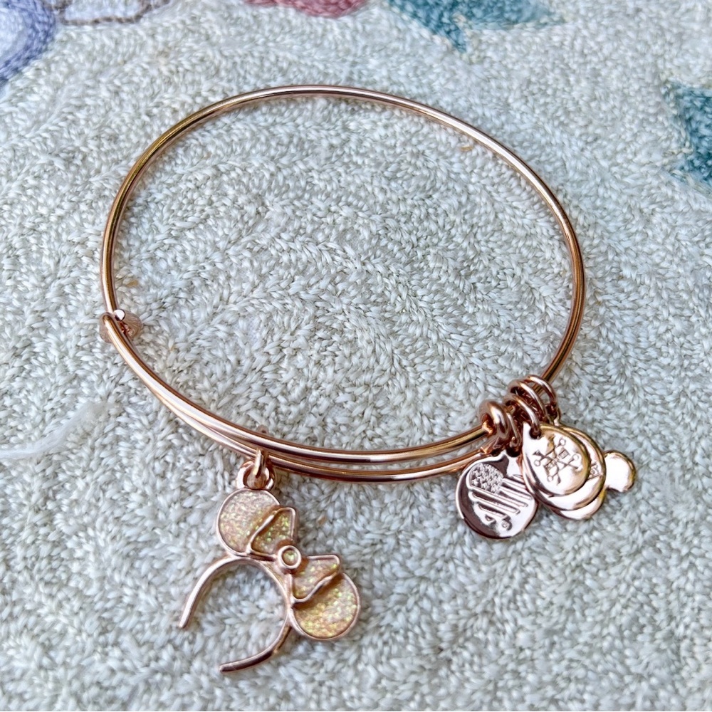 Rose Gold Minnie Mouse Ear Hat Disney Park Alex & Ani Bracelet Headband Ears